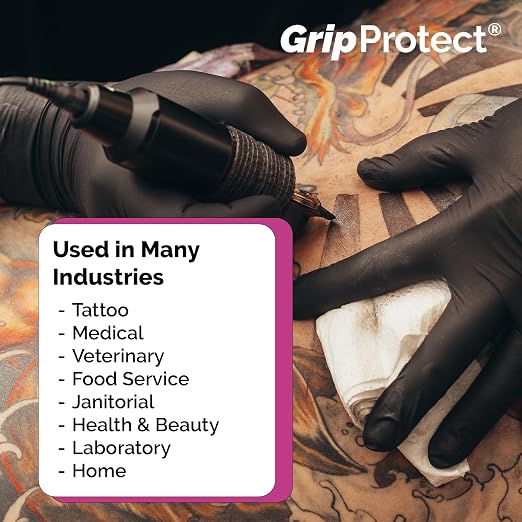 GripProtect Precise Black Nitrile Gloves 4 Mil, Chemical Resistant Gloves | XLarge Textured Grip for Mechanics, Tattoos, Food Prep & Cleaning – Medical Grade Disposable Gloves, 50 Count