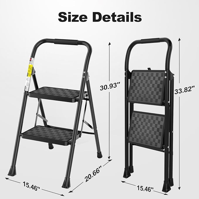 HBTower 2 Step Ladder, Step Stool for Adults | 2 Step Ladder Folding Step Stool with Wide Pedal Ergonomic Design