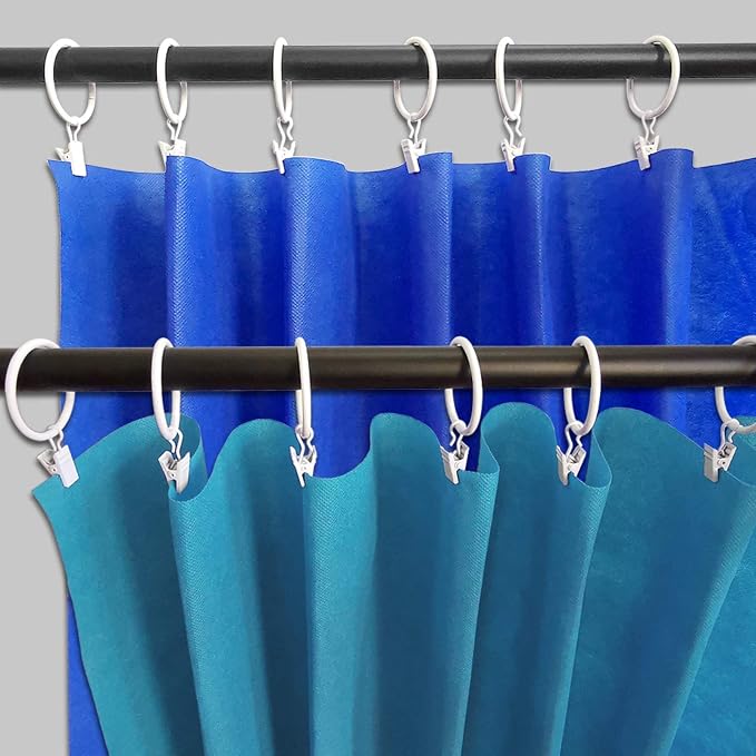 LLPJS 20 Pack Metal Curtain Rings with Clips, Curtain Clip Rings Hooks for Hanging Drapery Drapes Bows, Curtain Rod Rings 1.5 inch Interior Diameter, White