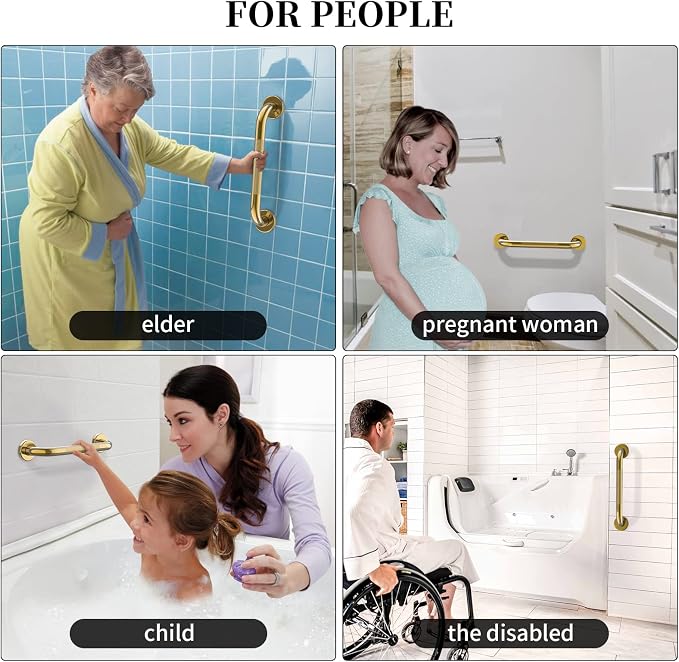 Brushed Gold Grab Bar 20 Inch, Safety Shower Handrail for Senior | Anti-Slip Knurled Grip, Stainless Steel Bathroom Assist Handle, Handicap Support Bars for Bathtub Toilet, 1.25" Diameter