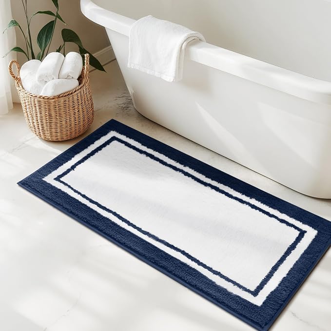 GRANNY SAYS Microfiber Bathroom Rugs Non Slip Washable, Water Absorbent Bathroom Mats for Tub, Soft Bath Mats for Bath Floor & Shower, 24" x 48", Navy Blue Bath Rugs