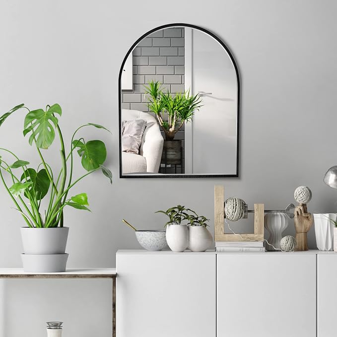 Arched Bathroom Mirror 10"x13", Black | arch bathroom mirror black wall mounted vanity metal frame bedroom entryway living room