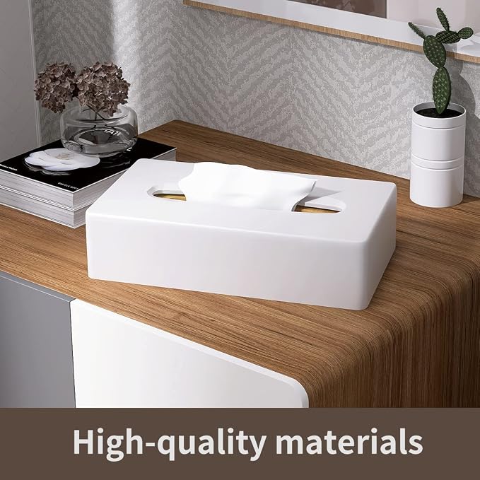 Y-in Hand Tissue Box Cover, Rectangular White Wall Mounted Facial Paper Holder Dispenser, Prefert for Storage on Bathroom Vanity, Kitchen, Night Stand, Countertops Office and Car.