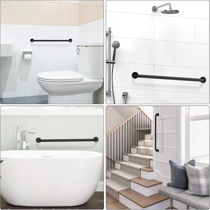 ZUEXT 32 Inch Matte Black Stainless Steel Bathroom Shower Grab Bar | Grab Bar Handle for Wall, Shower Balance Bar, Safety Hand Rail Support, for Handicap Elderly Injury Seniors, 1.25" Diameter