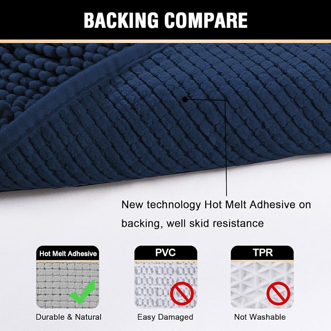 H.VERSAILTEX Navy Bath Mat for Bathroom, Microfiber Bath Rugs Chenille Floor Mat Ultra Soft Washable Bathroom Dry Fast Water Absorbent Bedroom Area Rugs, 24 x 42 - Inch