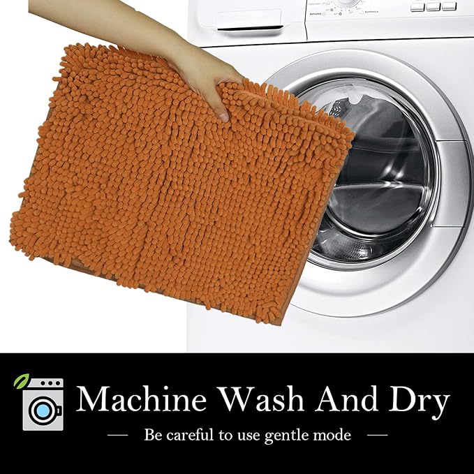 Bathroom Rugs Chenille Bath mat 2 Piece Set, Super Absorbent, Strong PVC Non Slip Backing, Bath mats for Bathroom, Plush Shaggy, Thick, Machine Washable, Bathtub, Toilet.(Champagne)