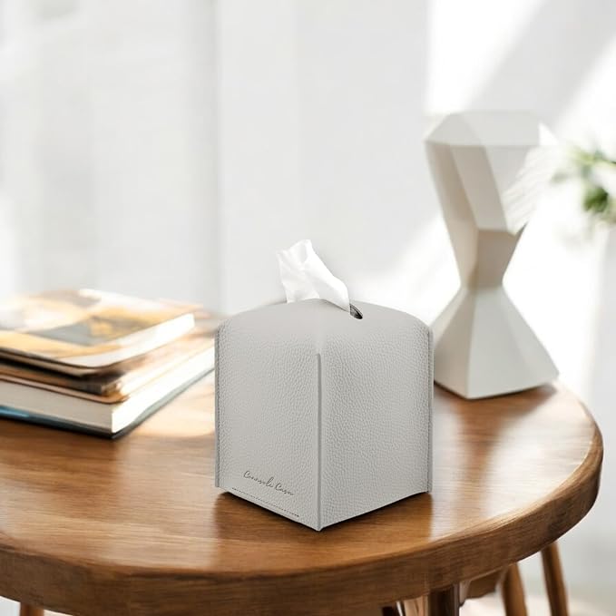 Premium PU Leather Tissue Box Holder - Elegant Hotel-Style Tissue Box Cover for Home, Office & Car DΓ©cor, Tissues Cube Organizer for a Natural & Classic Look (Light-Grey 2 Pack)