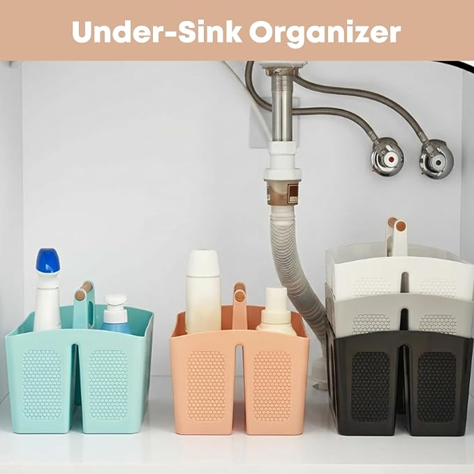 Plastic Green Shower Caddy Basket with 3 Compartments, Portable Divided Bathroom Cleaning Caddy Organizer Storage Tote with Handle for Dorm, College, Room Essentials