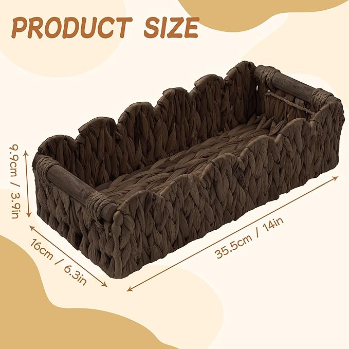 Bathroom Decor Basket for Toilet Paper Storage Baskets For Organizing | For Bedroom Living Room Kitchen Home Decor Scalloped Cute Basekt With Handle for Apartment Countertop,Dark Brown