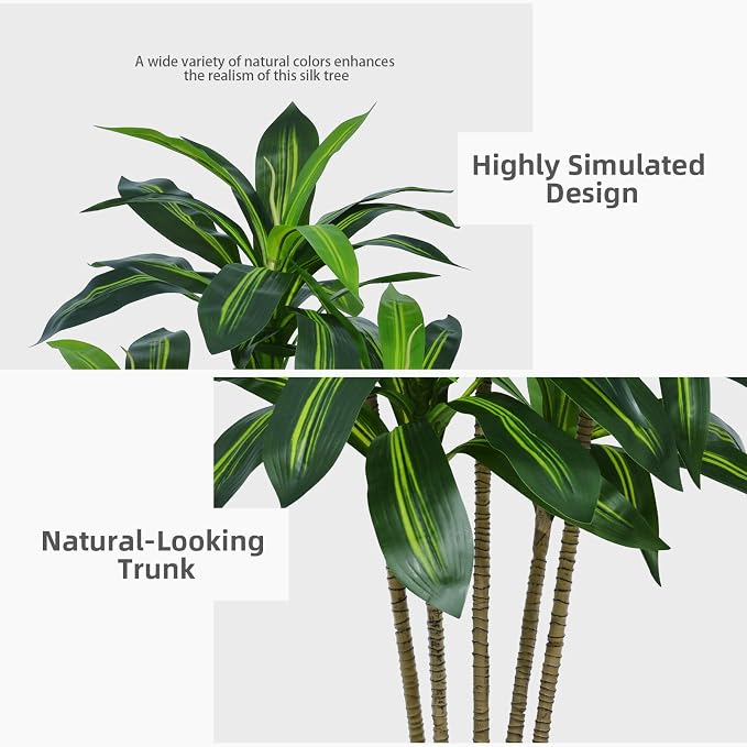 ASTIDY Artificial Plant 5FT Dracaena Fake Tree with Black Tall Planter | Faux Yucca Floor Plant in Pot, Artificial Trees Indoor for Home Office Living Room Decor