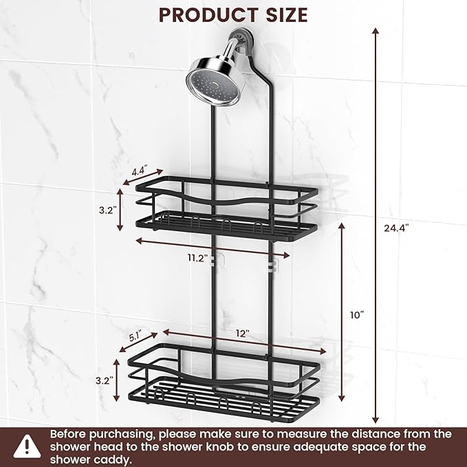 Rustproof Shower Caddy Hanging with Soap Holders for Bathroom, Black | Shower Organizer with Multi Hooks Toothbrush Holder, No Drilling, Anti-Swing, Storage for Shampoo Conditioner Body Wash