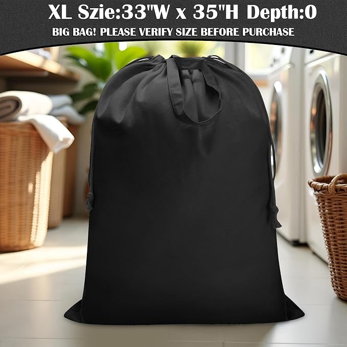 Canvas Laundry Bag 33"Wx 35"H,Extra Large Heavy Duty Hamper Liner, XL Black | Thick Canvas Fabric, with Handles & Drawstring Closure, Washable Basket Liner Home Storage Sack, 1Pack