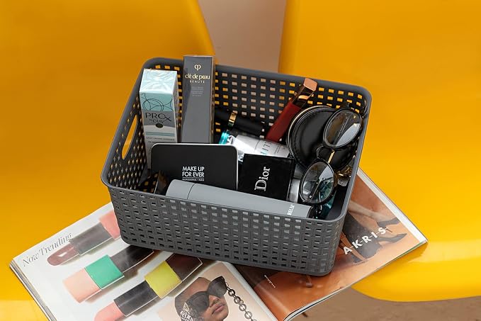 Eslite Plastic Storage Baskets for Organizing,11"X8.5"X4.7",Pack of 4 (Grey)