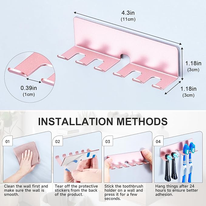 Electric Toothbrush Head Holder, Toothbrush Holders Wall Mounted, Electric Toothbrushs Holder, Bathroom Shower Tooth Brushing Holder, Tooth Brush Head Holder Organiser (Rose Gold, Large)