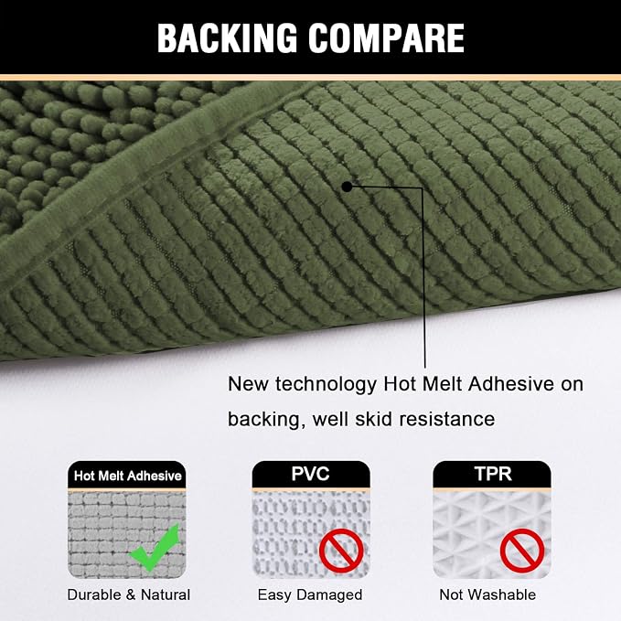 H.VERSAILTEX Microfiber Bath Rugs Chenille Floor Mat Ultra Soft Washable Bathroom Dry Fast Water Absorbent Bedroom Area Rugs, 24 x 42 - Inch, Loden