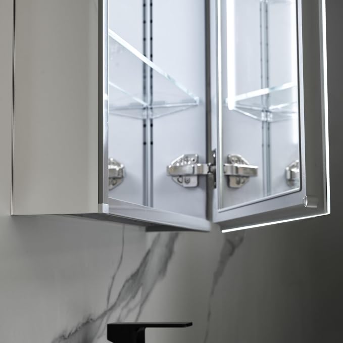 Blossom LED Lighted Bathroom Medicine Cabinet Mirror, Right Hinge, 20x26 | Bathroom Storage Cabinet, Medicine Cabinets Organizer, Vanity Mirror with Storage, Recessed/Surface Mount, Adjustable Shelves
