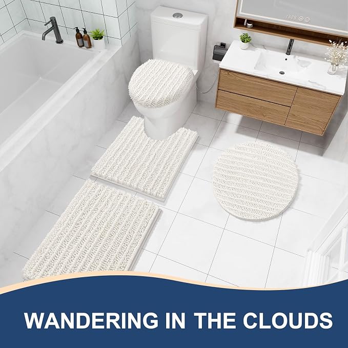 Arotive Bathroom Rugs Mat 54x24, Soft Absorbent Chenille Shaggy Bath Mat | Ivory, Machine Wash Dry, Bath Rugs for Bathroom Floor, Tub and Shower, Home Decor Accessories