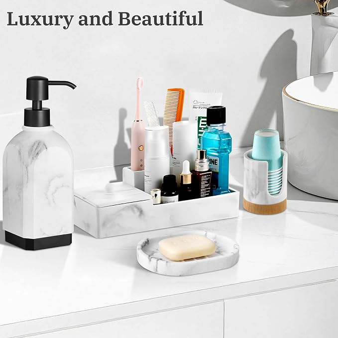 Luxspire Oval Soap Dish, Raised Bar Holder with Drainage, Gravel White | Resin soap container with elevated design for drainage, Compact size for bathroom sink and kitchen counter organization