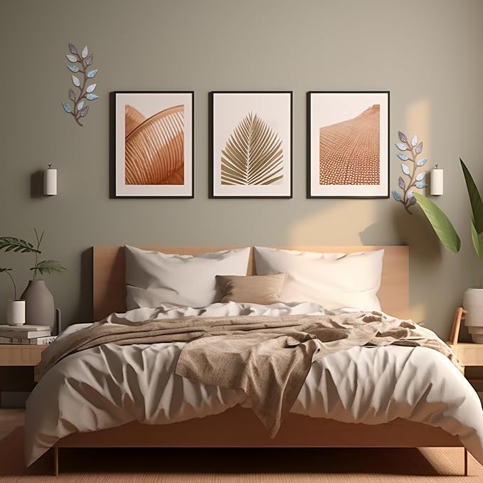 Zhengmy 2 Pcs Metal Leaf Wall Art Vine Branch Decor,Blue Brown Colors