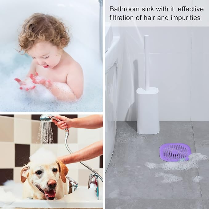 2 Pieces Shower Drain Hair Catcher Bathtub Stopper Home Drain Protectors Drain Cover with Sucker Water Trap Sink Cover for Bathroom Bathtub and Kitchen (Purple, Purple)
