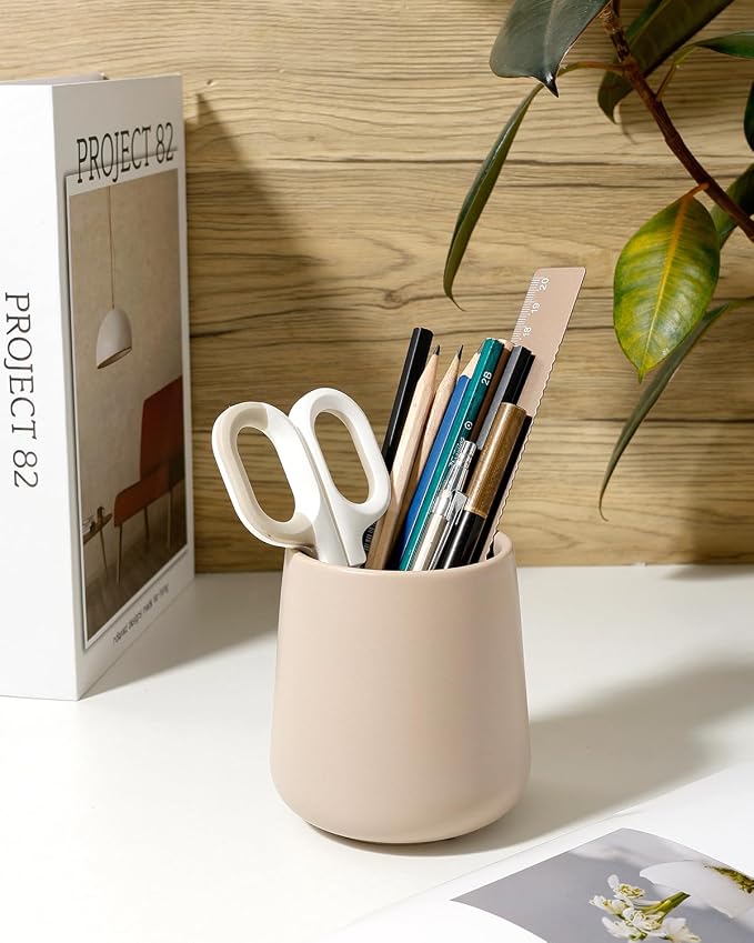 BosilunLife Bathroom Toothbrush Holder - Ceramic Toothbrush Cup Holder 13Oz Khaki Toothbrush Holder for Bathroom Toothbrush and Toothpaste Holder for Bathroom Vanity Countertop, Ideal for Home, Hotel