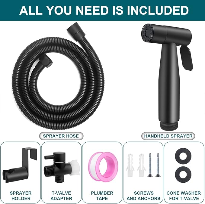 Luxury Bidet Sprayer for Toilet-Handheld Sprayer Attachment with Brass Leak Free T-Valve&Adjustable Jet Spray, Perfect for Feminine Hygiene