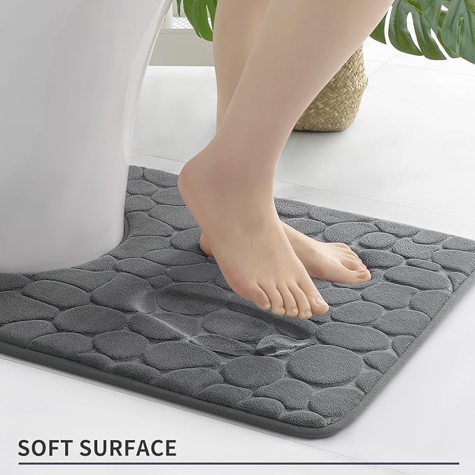 Memory Foam Bath Mat Cobblestone Bathroom Rugs Super Water Absorbent Bath Mats for Bathroom Machine Washable Bath Rugs(20 x 24,Dark Gray)