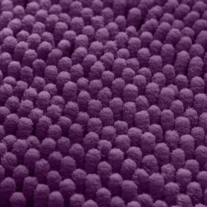 HOMEIDEAS 3 Pieces Bathroom Rugs, Ultra Soft Non Slip Absorbent Chenille Toilet Bath Mat Set (Purple)