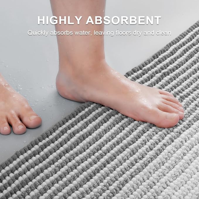 Bathroom Rugs Sets 2 Piece, Toilet Rugs U-Shaped, Contour Bath Mat Rugs Set for Toilet Bathroom, Soft Absorbent Chenille Bath Carpet, Quickly Dry, Washable (Gray, 32"" x 20"" + 24"" x 20""), Grey