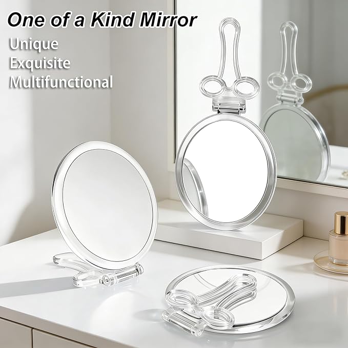 Magnifying Hand Mirrors with Handle - Double Sided Handheld Mirror with 1X 40X Magnification, Portable Travel Folding Hand Held Mirror, Pedestal Makeup Vanity Mirror