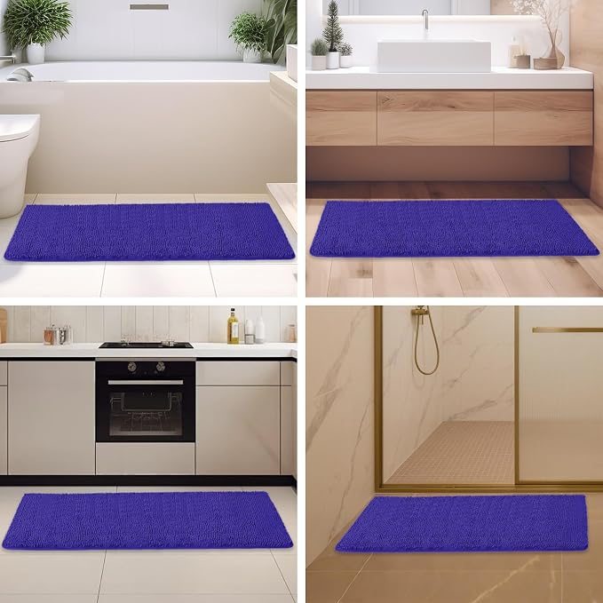 Royal Blue Bathroom Rugs – Absorbent and Washable Bath Mat, Non-Slip, Thick Soft Chenille Bath Rugs for Bathroom Floor, Shower, Sink - 26" x 44"