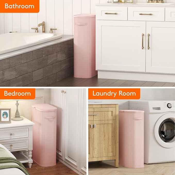 Lifewit Slim Laundry Basket with Lid and Removable Bag, 75L, Pink | Plastic Handles, Collapsible Narrow Laundry Hamper, Tall Skinny Laundry Bin, Clothes Hamper for Laundry, Bedroom, RV, Dorm
