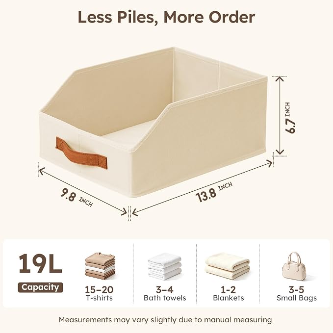 Fabric Storage Bins for Organizing - 4 Pack Large Trapezoid Collapsible Storage Bins with Front Handle, Closet Organizers and Storage for Bedroom, Home Shelves, Small Spaces, Beige