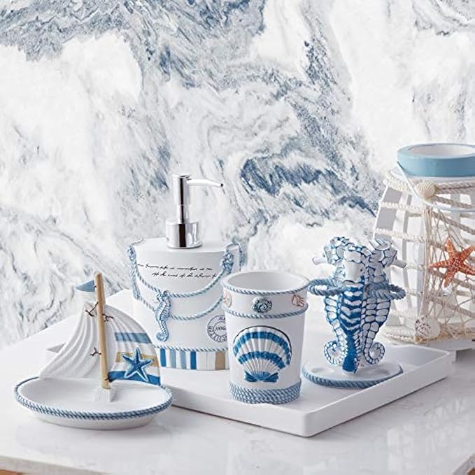 Sweet Home Collection Bathroom Accessories Sets Unique Collections Modern Classic Contemporary Decorative Beautiful Designs Bath Shower Tub Décor, 4 Piece, Beach Life