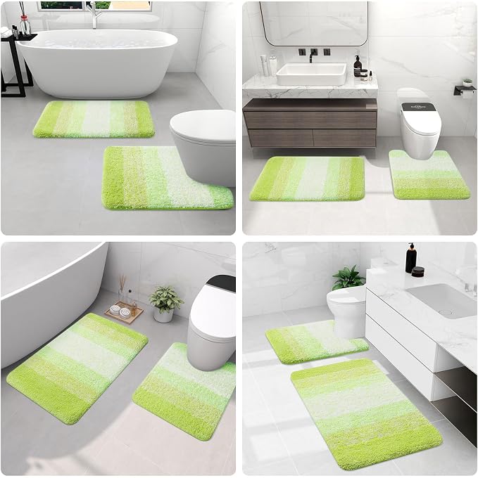Arotive Microfiber Bathroom Rugs, Shaggy Soft Absorbent Bath Rug, 30x20 | LightGreen, Rubber Backing Thick Plush Machine Washable Dry Bath Mats for Bathroom, Tub and Shower, Rectangular