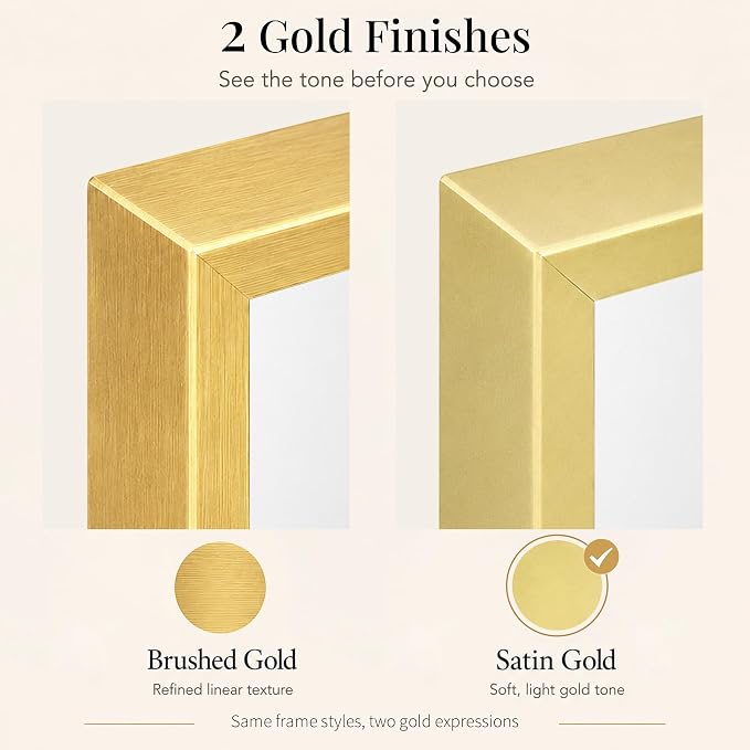 60"x30" Satin Gold Wide Bathroom Wall Mirror for Double Vanity | Wide Double Vanity Mirror, Slim Metal Frame, Long Console or Buffet Use, Vertical/Horizontal Mount, Tempered Glass