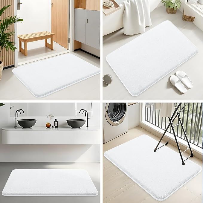 Smiry Memory Foam Bath Mat 24x16, Extra Soft Absorbent Bathroom Rugs | White Quick Dry, Machine Washable Bath Mats for Bathroom, Shower, Tub and Home Decor Accessories