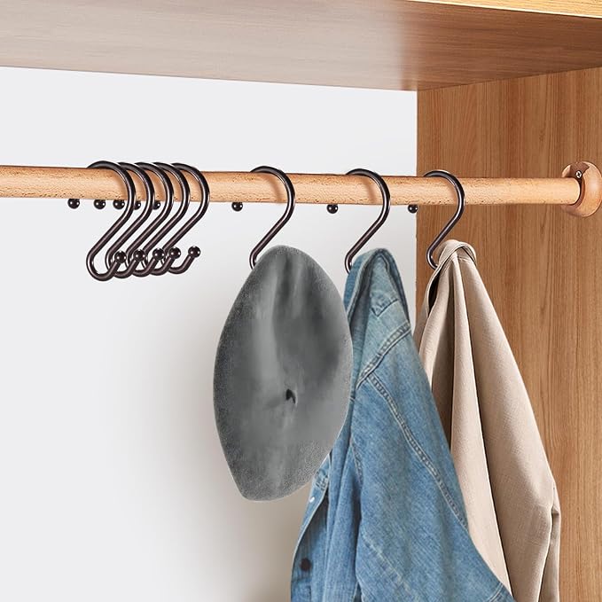 Shower Curtain Hooks, Metal Shower Hooks for Shower Curtain Rod, Rust Proof Metal Shower Curtain Rings, Decorative S Shower Hook (Bronze)