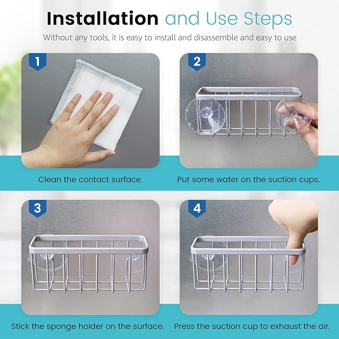 HLOOL Sponge Holder for Kitchen Sink, Kitchen Sink Caddy -Mat Silver | Dish Soap Holder,Rustproof Kitchen Sink Organizer for Sponge, Brushes, Stoppers and Scrapers Storage Accessories