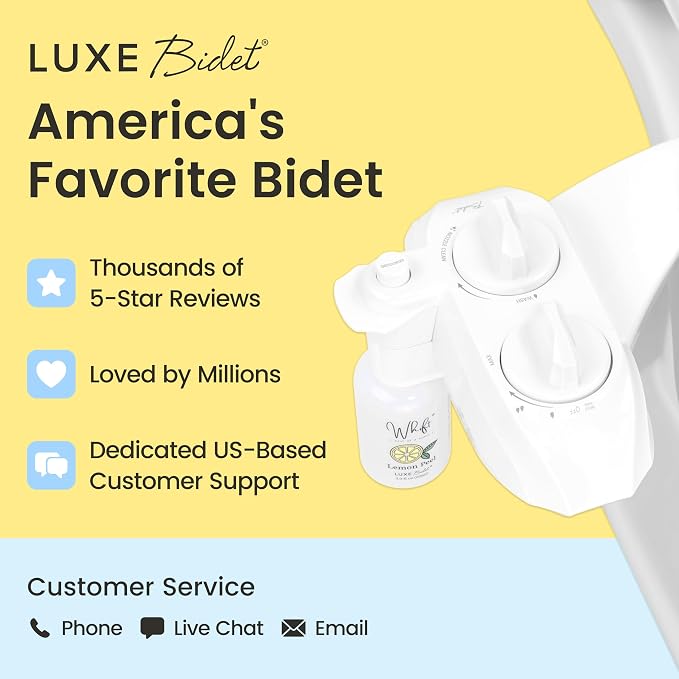 LUXE Bidet WHIFT 120 Bidet - Deodorizing EZ-Lift Bidet Attachment, White | Non-Electric, Built-In Deodorizing Spray, Cold Water, Lemon Refill Included, Patented Easy Slide-In Install, Rear Wash