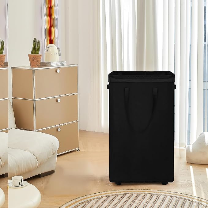 DOKEHOM 90L X-Large Rolling Laundry Basket Hamper on Wheels, Black | Collapsible clothes hamper with removable mesh wash bag. High-capacity foldable washing bin organizer