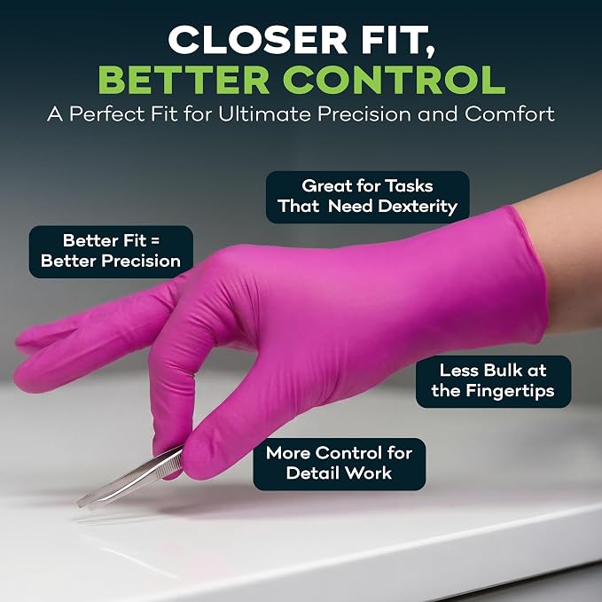 FifthPulse Fuchsia Hot Pink Nitrile Disposable Gloves -3 Mil Medical Exam Nitrile Gloves -Powder and Latex Free