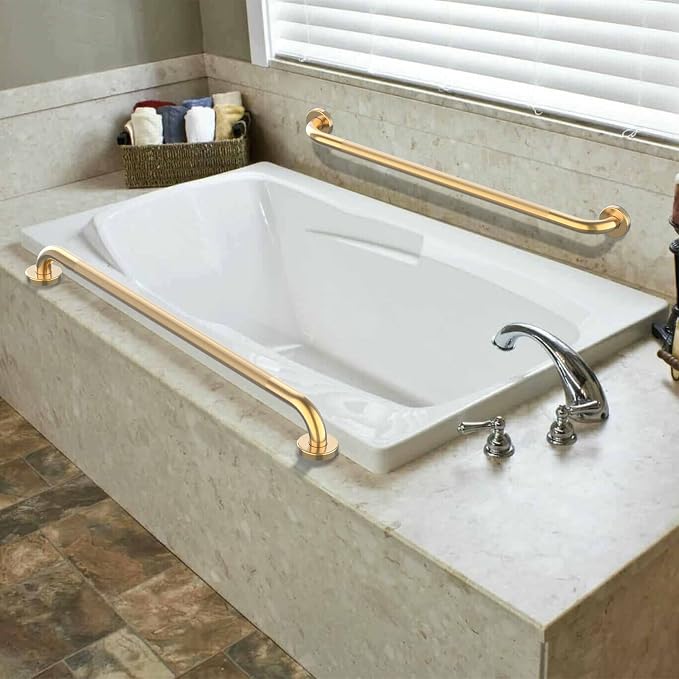 36 Inch Anti Slip Shower Grab Bar Gold, Munzong 2 Pack Bathroom Grab Bar | Bathroom Balance Bar Knurled Safety Hand Rail Support Handicap Elderly Injury Senior Assist Bath Handle