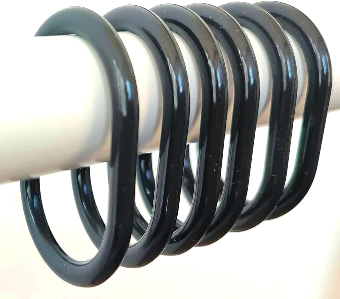 Shower Curtain Rings Plastic Shower Curtain Hooks C-Shaped Rings Hook Hanger Bath Drape Loop Clip Glide for Bathroom Shower Window Rod (Black, 12)