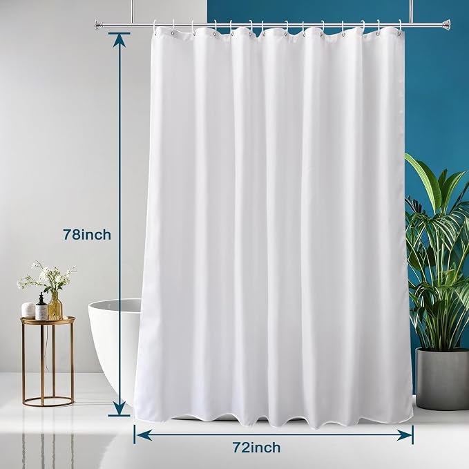 Long Shower Curtain Liner 78 Inches Height-Water-repellent Fabric Shower Curtains Set With 12 Hooks, White Bathroom Curtain Weighted Bottom Machine Washable, Soft Cloth & Hotel Luxury Spa, 72x78