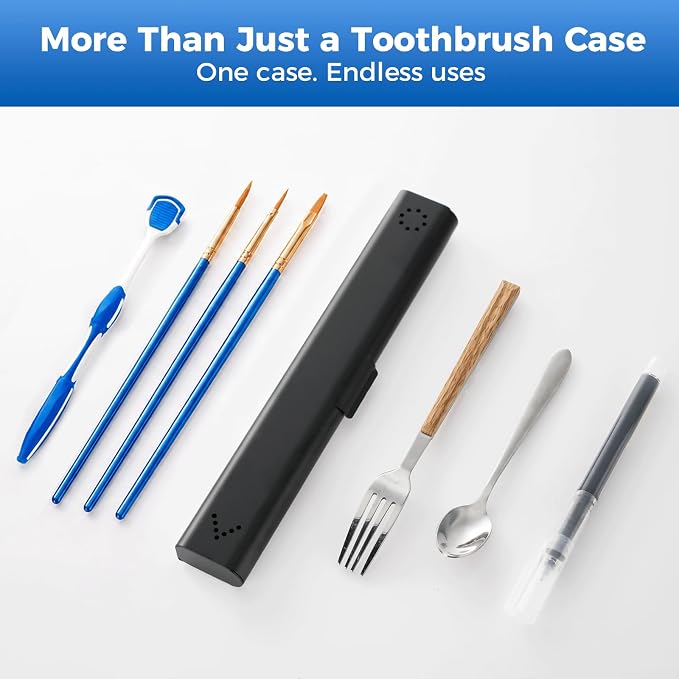 Toothbrush Travel Case Aluminum, Portable Toothbrush Holders Travel, Manual Toothbrush Case Container for Traveling, Bathroom, Camping, Business Trip-1Pack Black