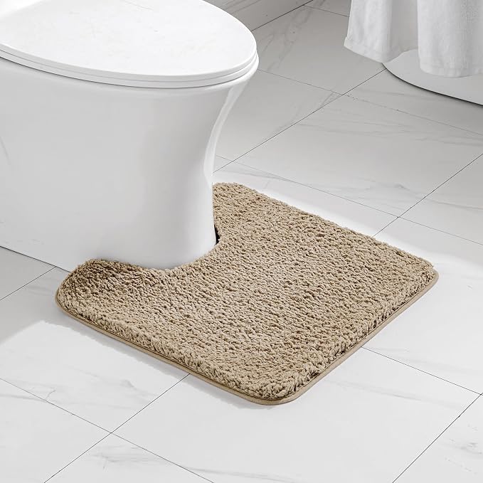 MIULEE Tan Toilet Bathroom Rug U-Shaped Microfiber Bath Mat 20x20 Inch | Absorbent, Non Slip, Quick Dry, Fluffy Bath Rugs for Bathroom Floor Tub Showers, Machine Washable