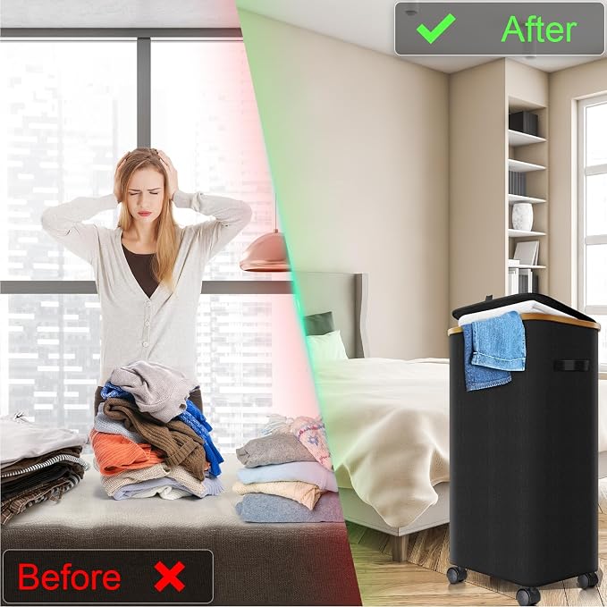 Laundry Hamper with Wheels, 75L Rolling Laundry Basket with Lid | Clothes Hampers for Laundry with Inner Bag, Dirty Clothes Hamper for Bedroom, Dorm, Bathroom, Laundry Room
