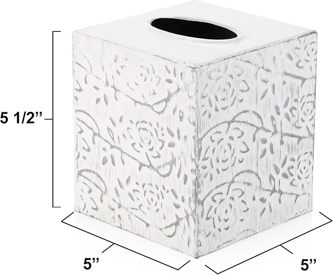 Country Chic Modern Farmhouse Tissue Box Holder, Decorative Metal Tissue Cover, Rustic Square White Style
