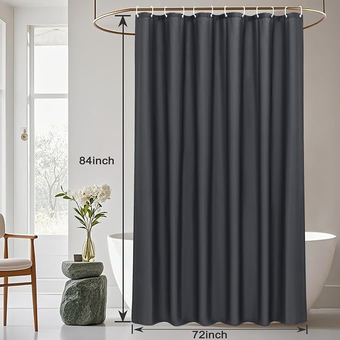 AooHome Extra Long Shower Curtain 72 Width x 84 Height Inch, Solid Fabric Shower Curtain Liner for Hotel, Waterproof, Dark Grey